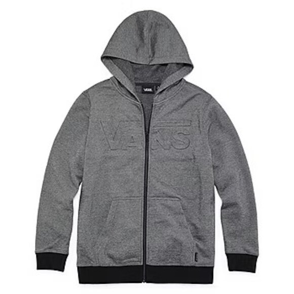 NWT Vans Big Boys Heather Gray Zipper Hoodie with Black Accents